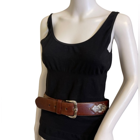 Brighton Brown Leather Western Silver Buckle Belt Size XL - Picture 5 of 7